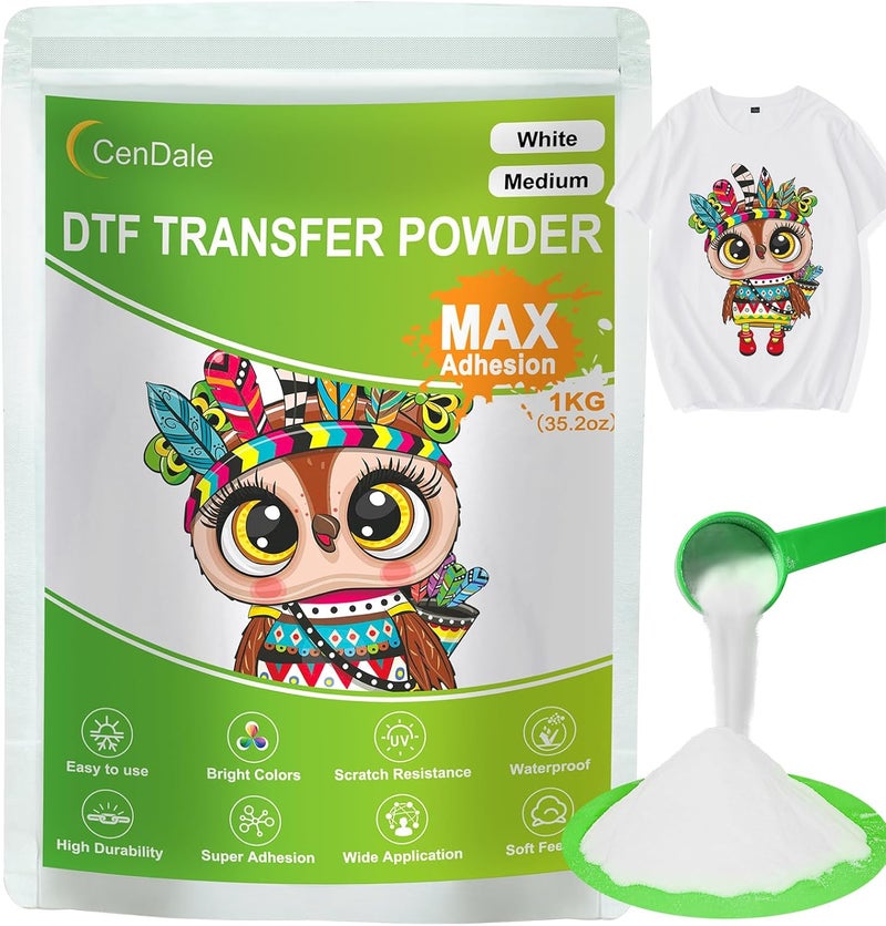 CenDale 1KG/35.2OZ White DTF Transfer Powder: Hot Melt Adhesive Digital DTF Transfer Powder for Sublimation, Ideal for All Fabrics Including Jeans/Cotton T-Shirts, Compatible with DTF/DTG Printers - Image 1